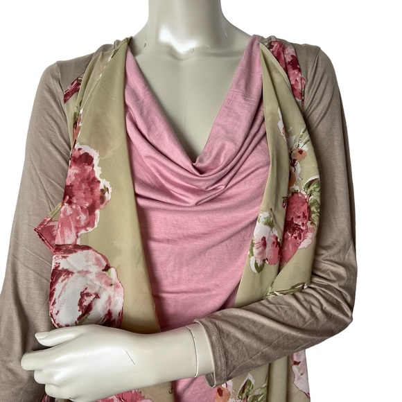 ALL FOR YOU brand Tan Floral Long Sleeve Lightweight Cardigan - Picture 9 of 10